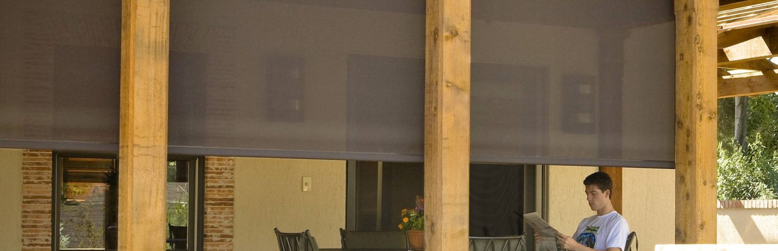 Oasis 2700 small motorized patio shades southwestern patio