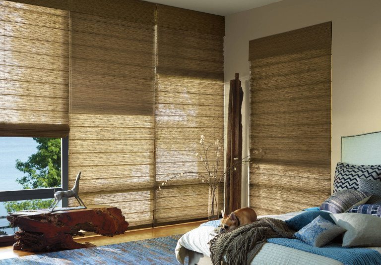Alustra woven textures roman shades bedroom