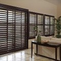 Provenance Wood shutters sliding glass door