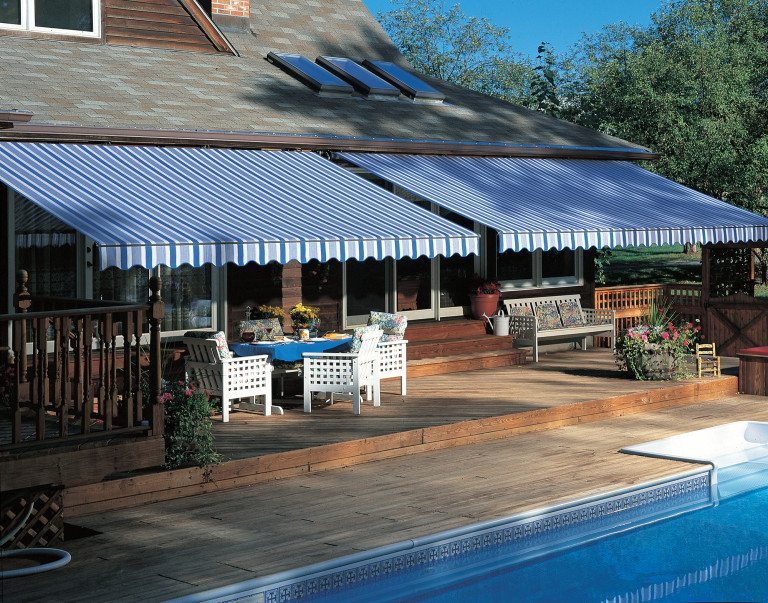 dual durasol awnings with pool