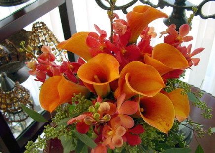 orange calla lily arrangement