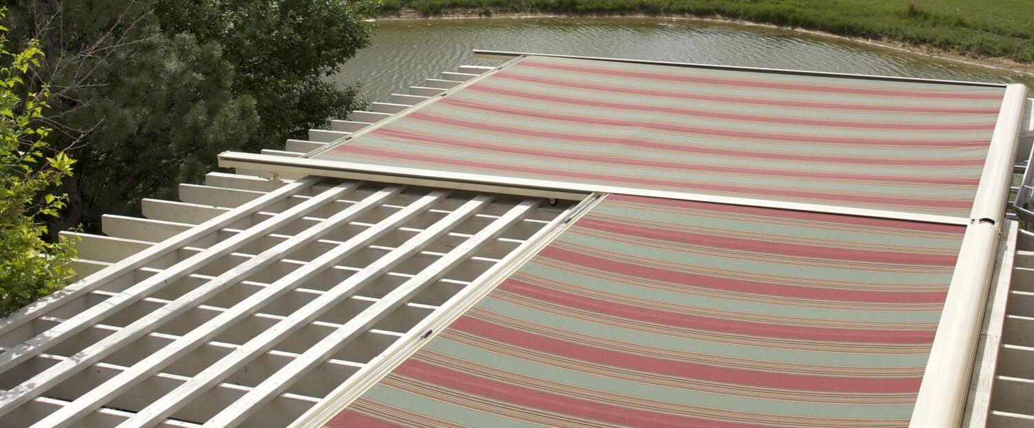Pinnacle awning with multi striped fabric Pinnacle awning with multi striped fabric