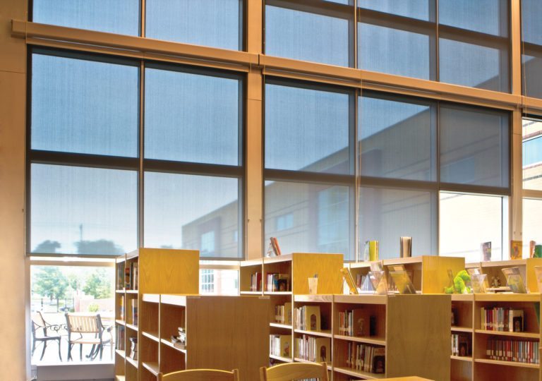 solar shades in library for glare control