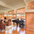 Vignette tiered roman shades living room piano