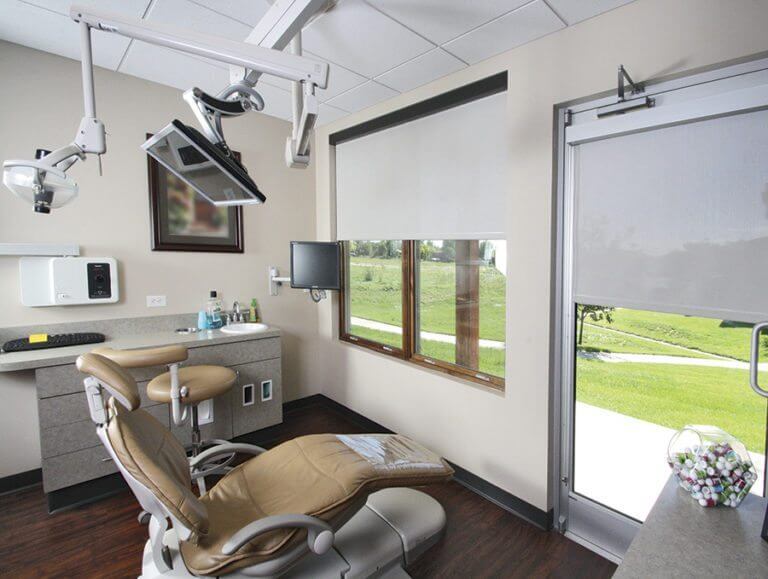 local dental office exam room solar shades black fascia