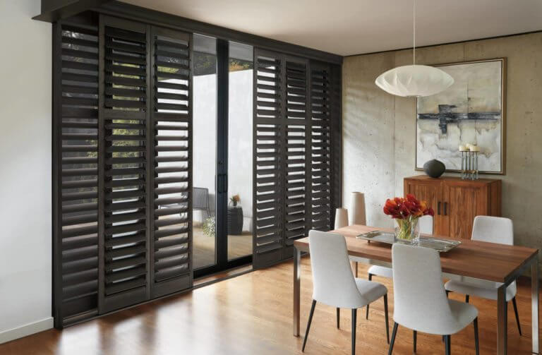 Newstyle hybrid shutters sliding glass door