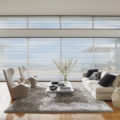 Silhouette sheer shades living room ocean view