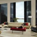 Skyline gliding vertical window shades modern black living room