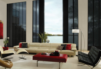 Skyline gliding vertical window shades modern black living room