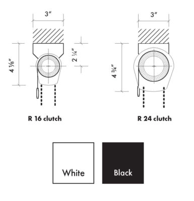 Insolroll r16 vs r24 clutch sideview diagram with color options