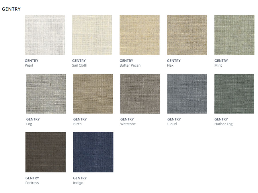 Design studio Gentry fabric color swatches