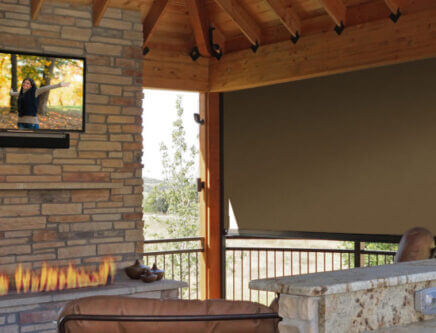 Outdoor privacy screen shades by Insolroll for patios, porches, pergolas, decks, balconies and other outdoor living spaces