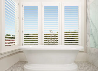 Hunter Douglas Palm Beach Polysatin vinyl shutters bright white