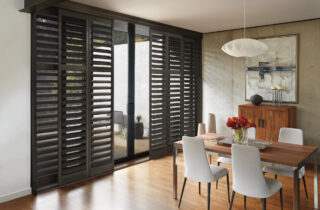 Hunter Douglas NewStyle composite shutters with the rich look of stained wood