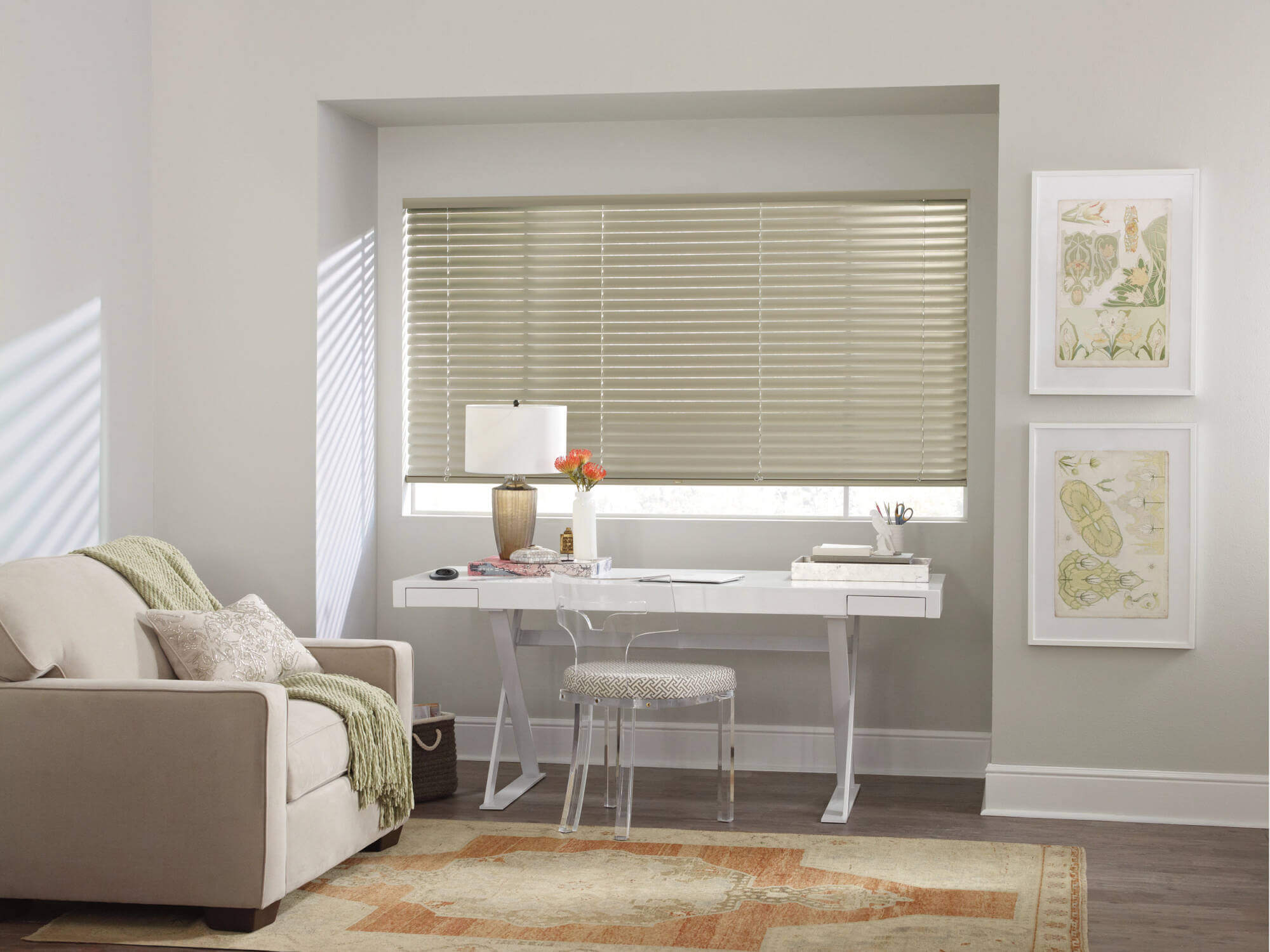 Modern Precious Metals PowerView blinds home office