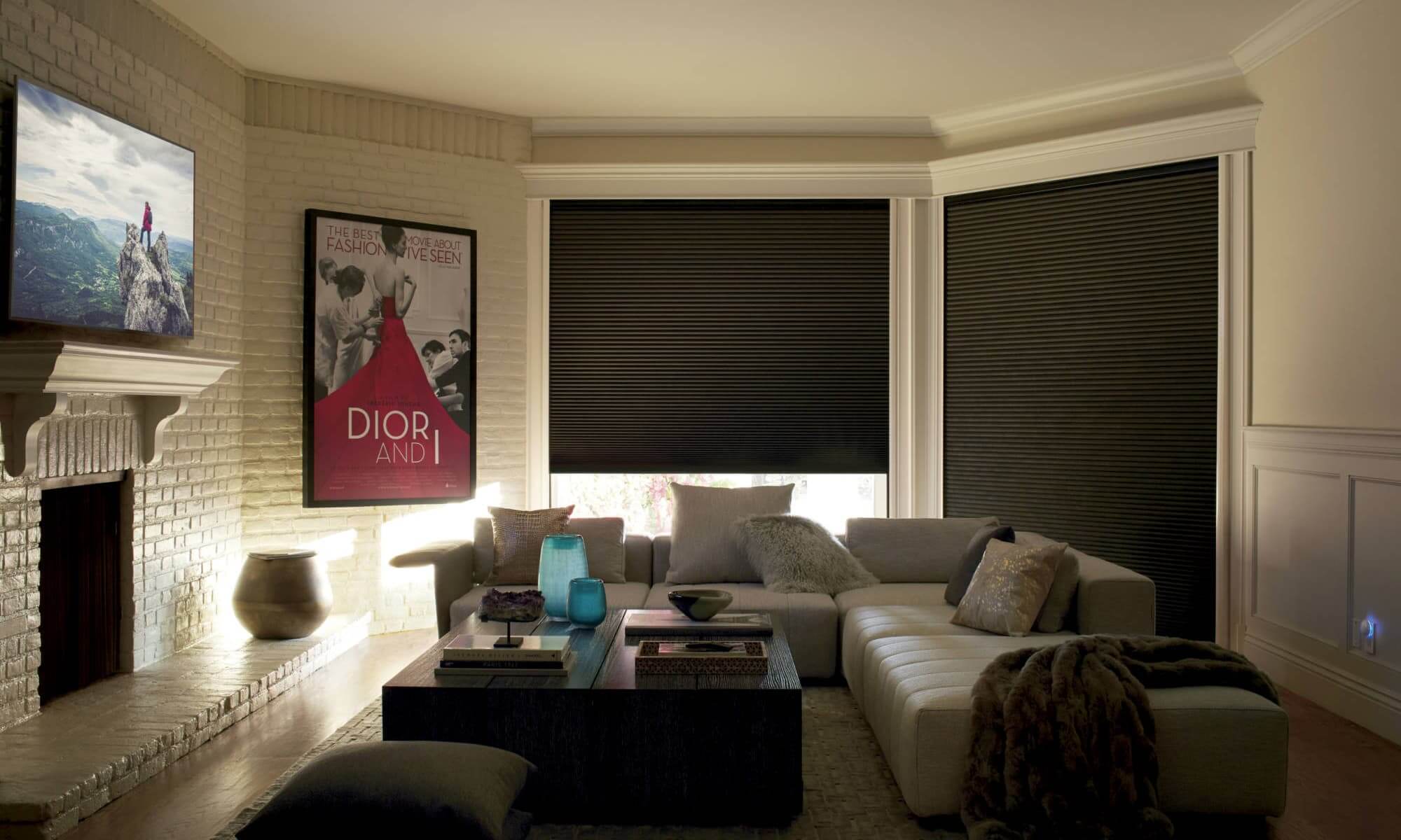 hunter douglas room darkening shades in media room living tv