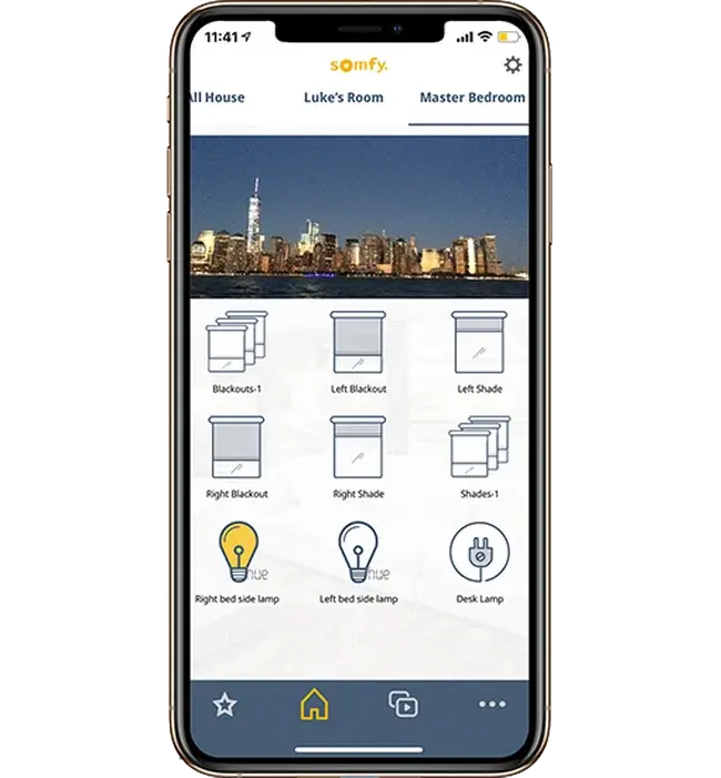 somfy tahoma smart shade control hub app screen