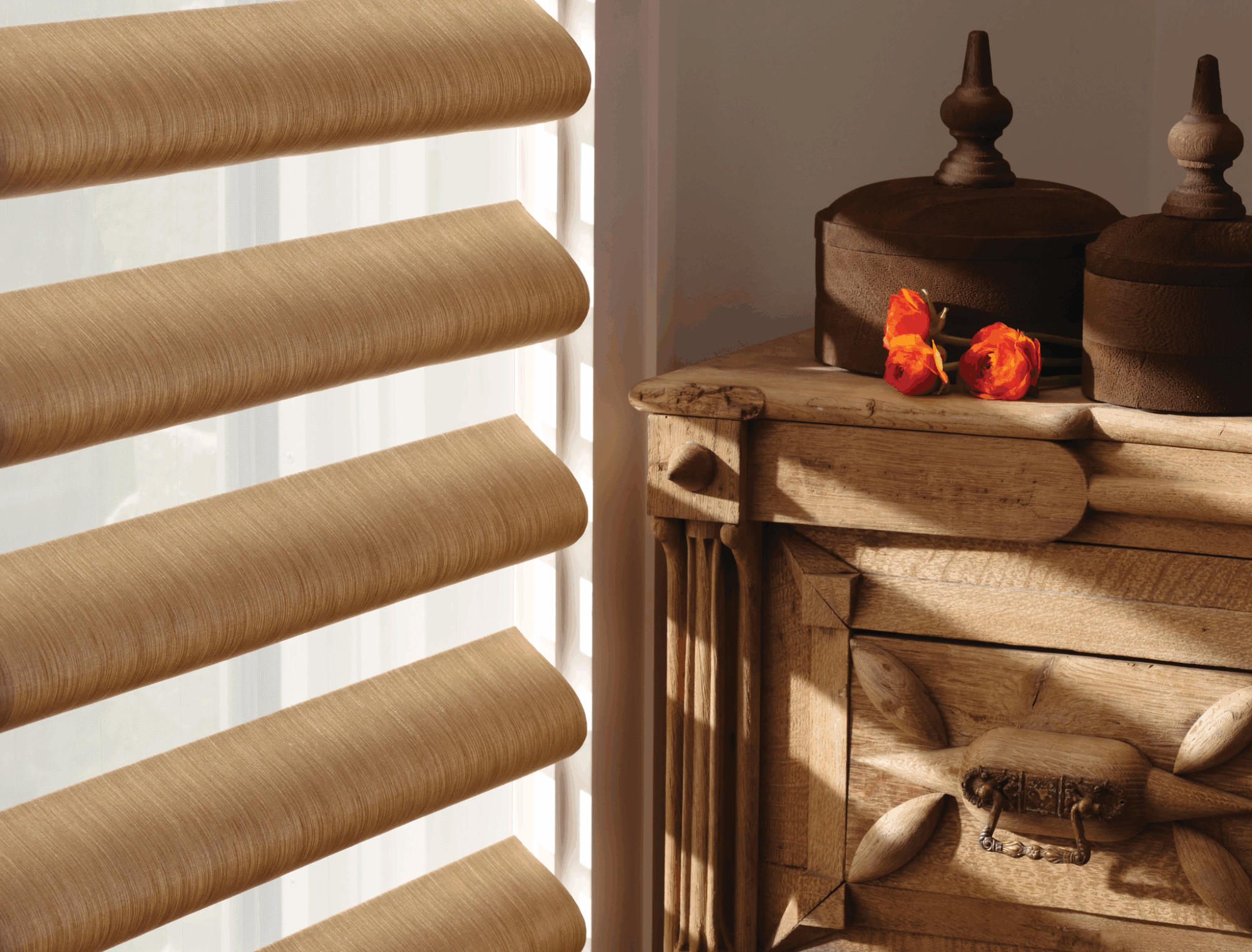 Pirouette window shadings with sunbeams