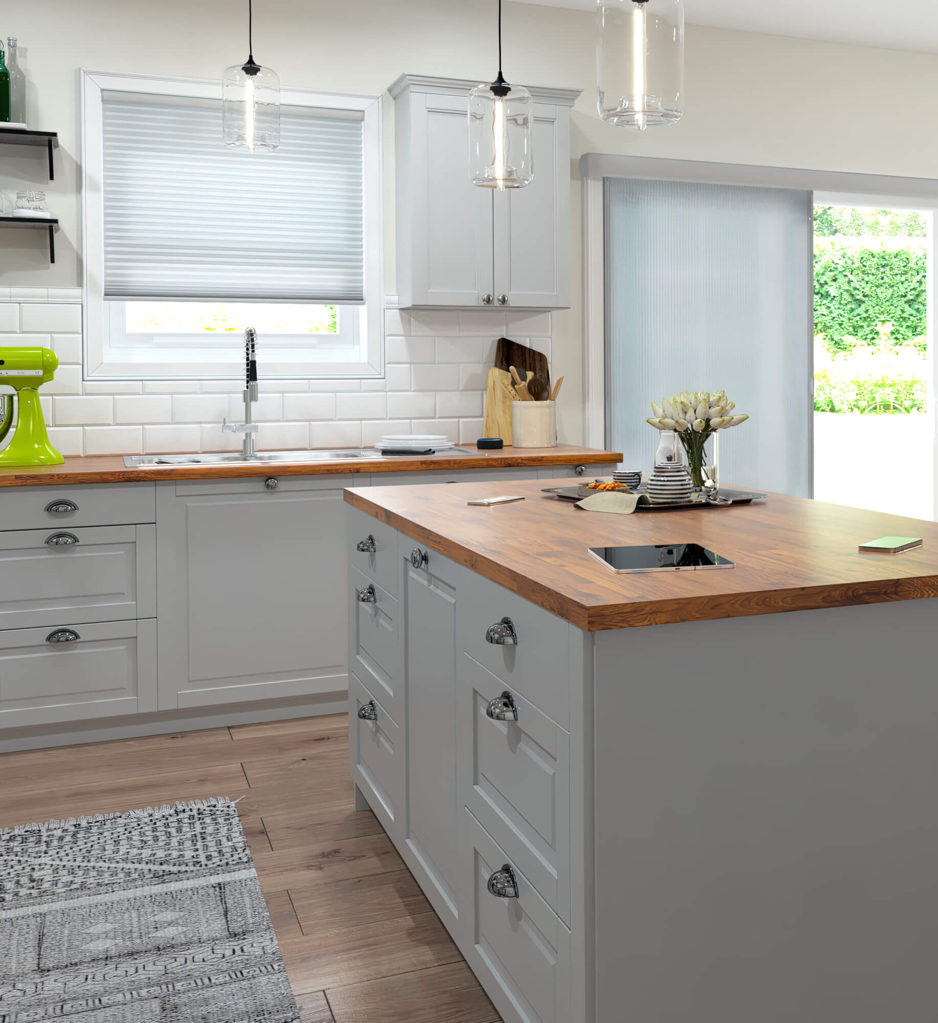 Alta softstyle window and sliding glass door vertical honeycomb shades in kitchen